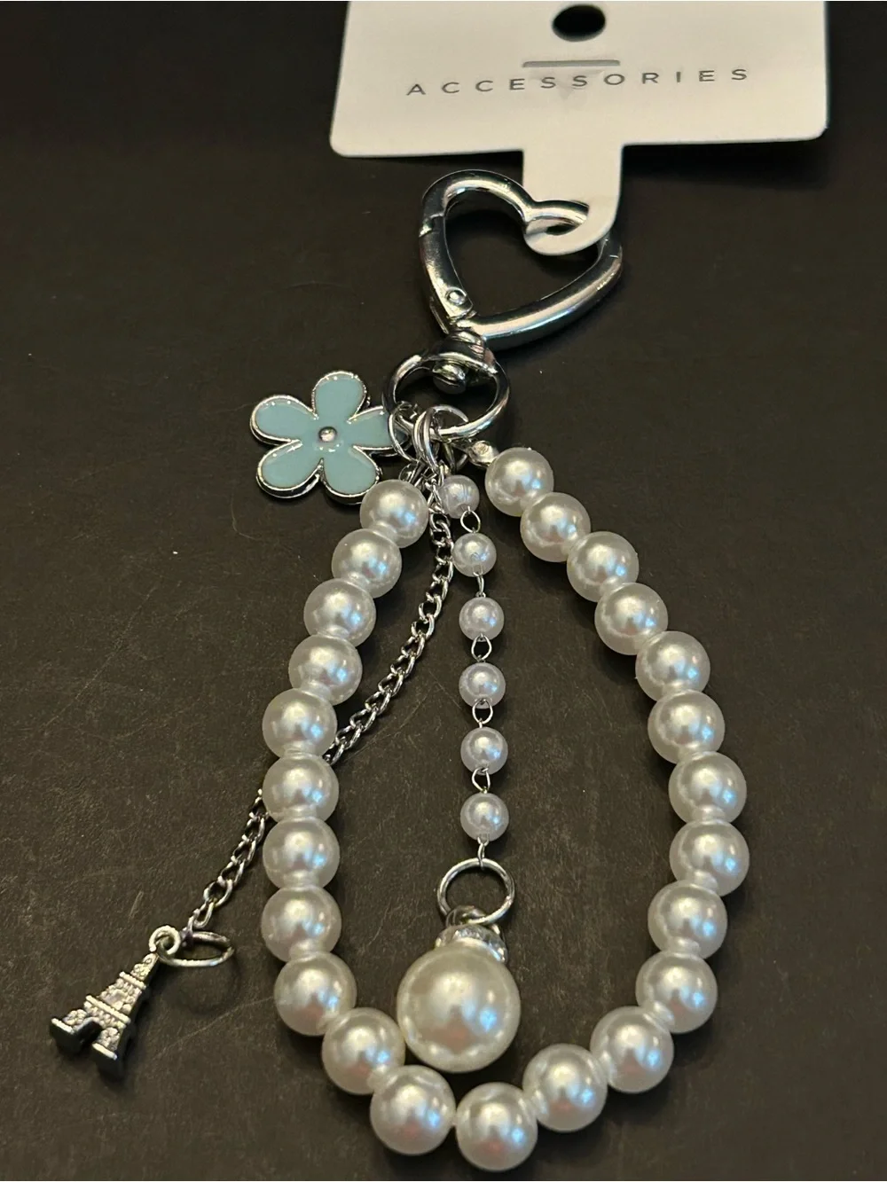 Silver or Gold w/Colored Enamel Flower Faux Pearl Wristlet Keychain Bag Charm